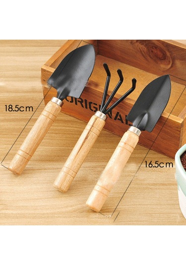 Singree 3 Parçalı Pratik Bahçe Alet Seti - Bonsai, Çiçek Ve Sukulentler İçin Dayanıklı Ahşap Saplı 112 Karakter