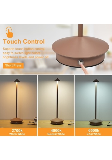 Neoglint Taşınabilir Led Masa Lambası Dokunmatik Kontrol 3 Renk Kademesiz Kısıla Kahverengi