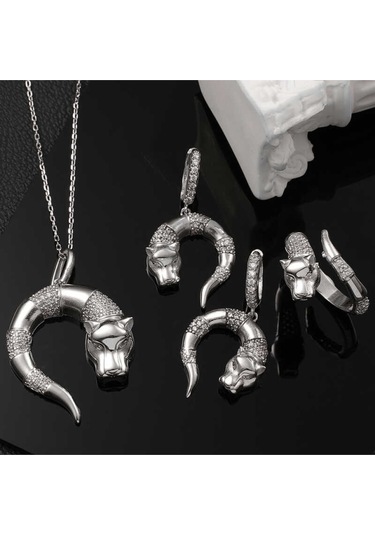 Casera's Gümüş Kaplan Figürlü Kadın Set Csr2185177 Gümüş