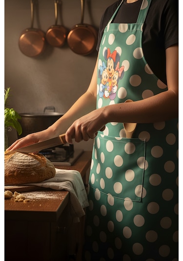 Su Yeşili Gabardin Puantiyeli Kumaş Mutfak Aşçı Önlüğü Master Chef Su Yeşili