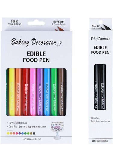 Hombey Gönüllü Pasta Boyama Kalemi 0.7mm Çift Uçlu Yenilikçi 10 Renkli Paketli Yiyecek Dereceli Fırın Malzemesi