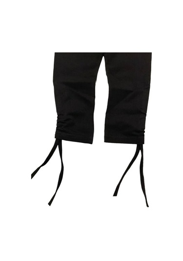 Kız Çocuk İnce Yüksek Bel Pamuklu Paçadan Büzmeli Siyah Tayt-14207 SiYAH