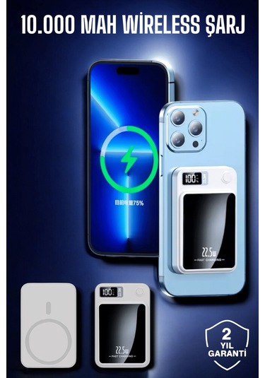 22.5w Magsafe Kablosuz Şarjlı Powerbank Dijital Ekran Ve Hızlı Şarj Çok Renkli