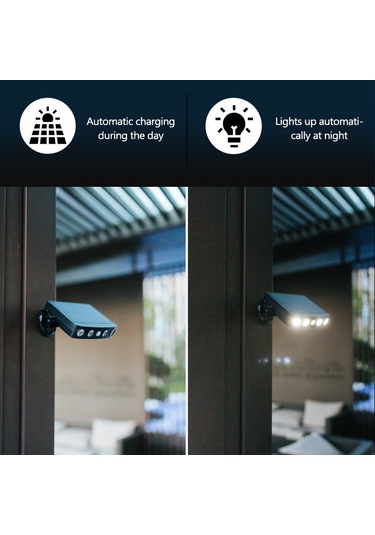 Xiyyadms Solar Güneş Enerjili Duvar Lambası - Dış Mekan, Su Geçirmez, İnsan Algılama, Led, Döner, Beyaz Işık, Siyah Kasa Diğer