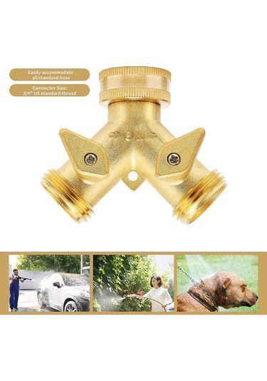 Pirinç Manifold, 3/4 Bahçe Musluğu Y-bölmeli Çift Hortum Bağlantısı 2 Yollu Diğer