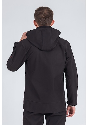 Suya Dayanıklı Slim Fit Softshell Kapüşonlu Erkek Mont Siyah Suya Dayanıklı Slim Fit Softshell Kapüşonlu Erkek Mont Siyah