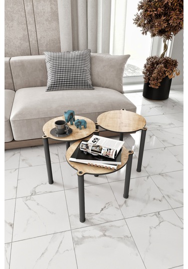 La Via Safir Meşe Yuvarlak Zigon 3 Lü Meşe