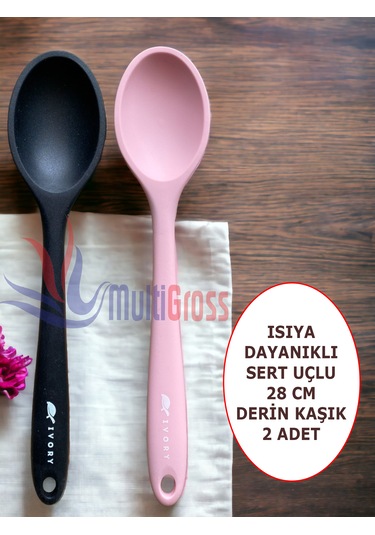 Sert Uçlu Isıya Dayanıklı Silikon 28 Cm Kaşık 2 Adet
