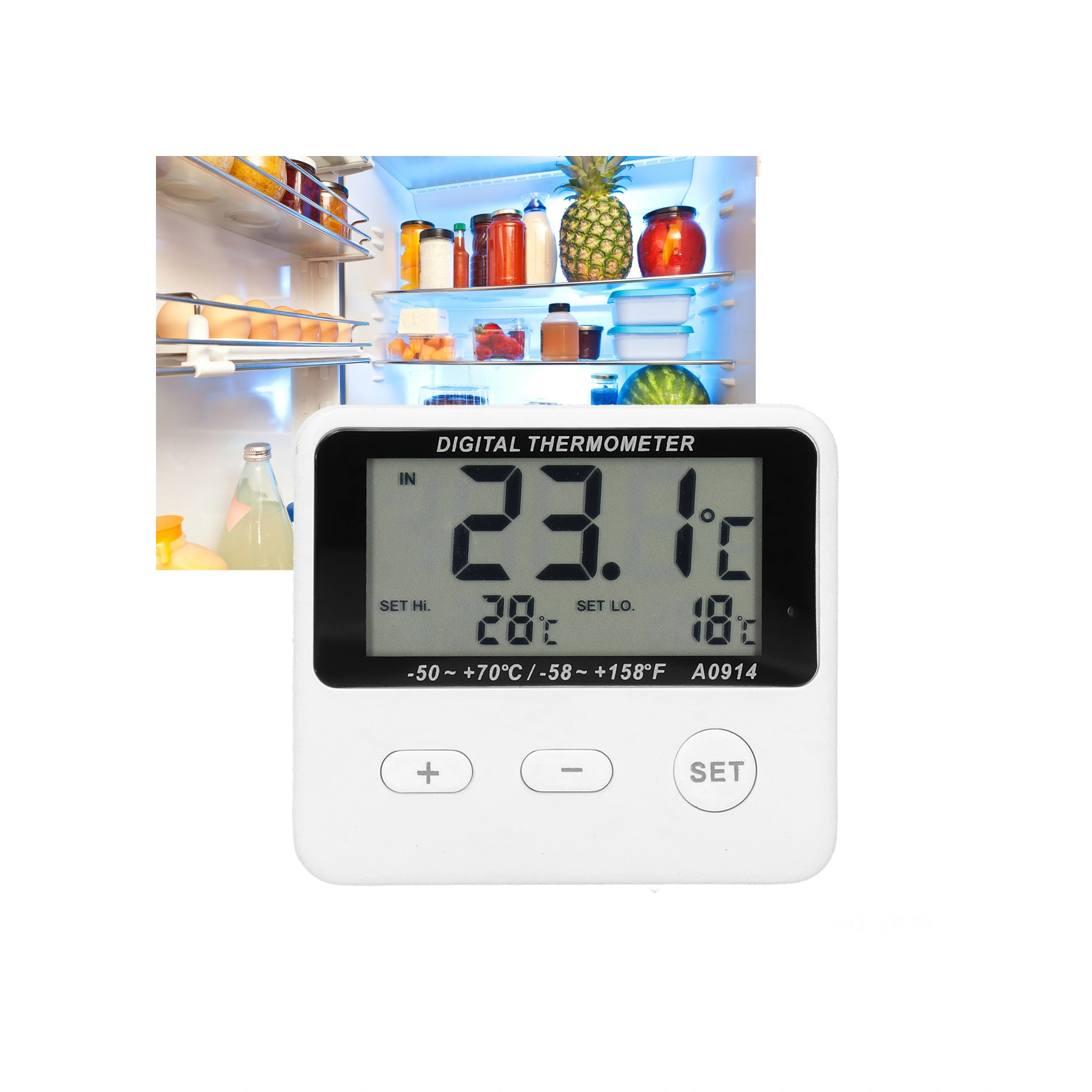 Geeroyoo Sıcaklık Alarmlı Dış Probelı Buzdolabı Termometresi -50 C/+70 C Lcd Ekranlı Düşük/yüksek Sıcaklık Uyarısı Pil Dahil Değil