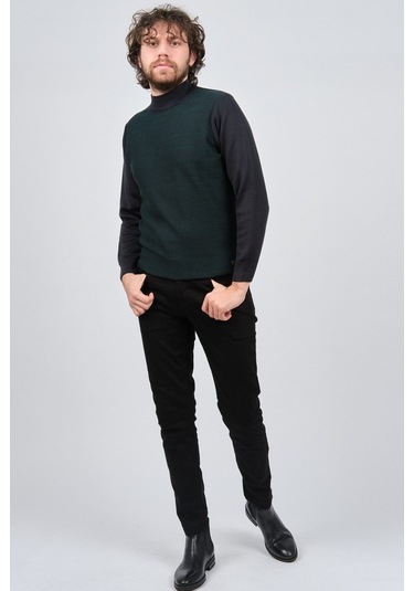 Çizgi Triko Erkek Yarım Balıkçı Yaka Desenli Kazak 42564229 Laciv Lacivert