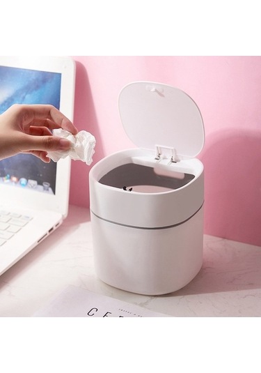 Tongxida Ev Mini Masaüstü Çöp Kutusu Kapaklı, Dudak Mavi, Pratik Temizleme Silindir Kutusu/ Mavi