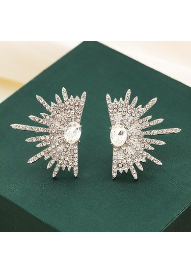 Büyük Bitkili Ve Parlak Zirkonlu Küpe Gümüş