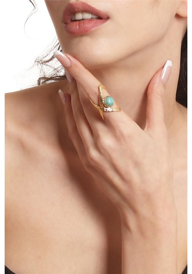 Labalaba Kadın Lak Altın Kaplama Turkuaz Doğaltaşlı Ayarlanabilir El Yapımı Yüzük Çok Renkli