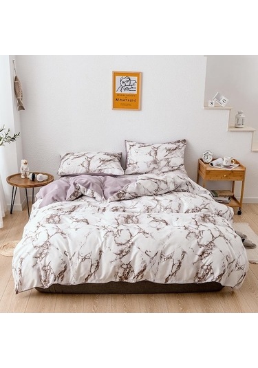 Novahub Kahverengi Nevresim Takımı Mermer Desen Düz Baskı Nevresim Takımı Üçlü Veya Dörtlü Set Au-double 3pcs Kahverengi Kahverengi