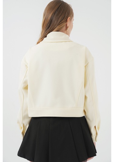 Bigdart 0717 Kadın Kısa Kaşe Ceket - Krem