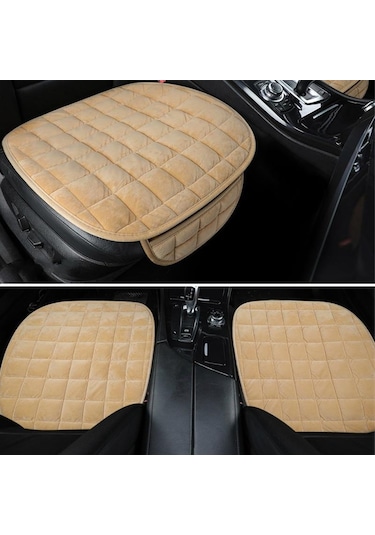 Bej Araba Klozet Kapağı Kış Sıcak Koltuk Minderi Kaymaz Evrensel Ön Sandalye Koltuk Nefes Ped Araç Oto Araba Koltuk Koruyucusu No Pocket
