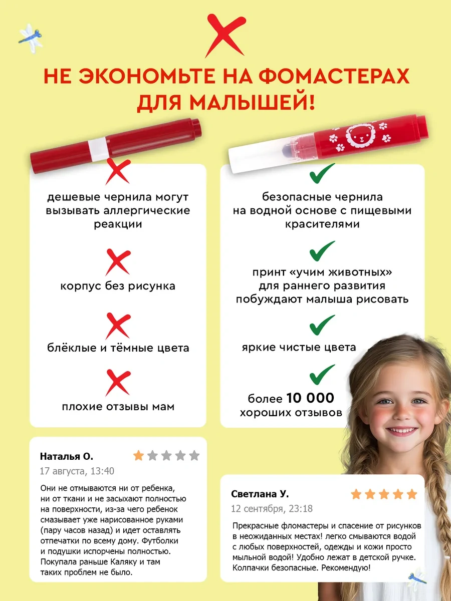 Kalaka-malaka Bebekler İçin Süper Yıkanabilir Keçeli Kalem 10 Renk Setleri 141722404