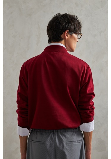 Erkek Yarım Balıkçı Oversize Basıc Triko Kazak Bordo