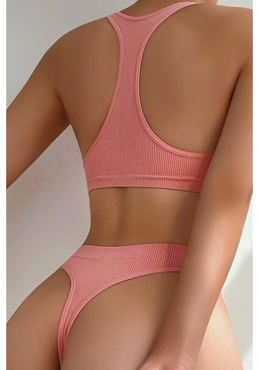 Kadın Somon Desteksiz Seamless Tangalı İç Çamaşır Takımı Çok Renkli