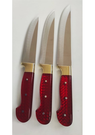 Mika Saplı 3'lü Set Kasap Bıçağı-5 - Kırmızı