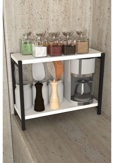 Aju Tezgah Üstü Raf Masaüstü Ayaklı Organizer Mutfak Banyo Düzenleyici Baharatlık Kitaplık Yüksek Raflı Beyaz