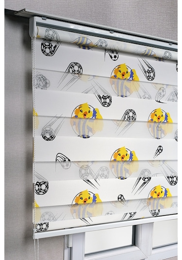 Fenerbahçe Taraftar Kanarya Desenli Genç Odası Zebra Stor Güneşlik Perdeler Beyaz