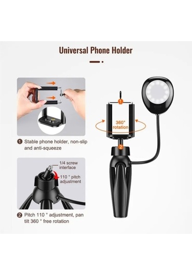 Cbtx Xwj-s1 Masaüstü Cep Telefonu Tutucu Led Işıklar İle Tripod
