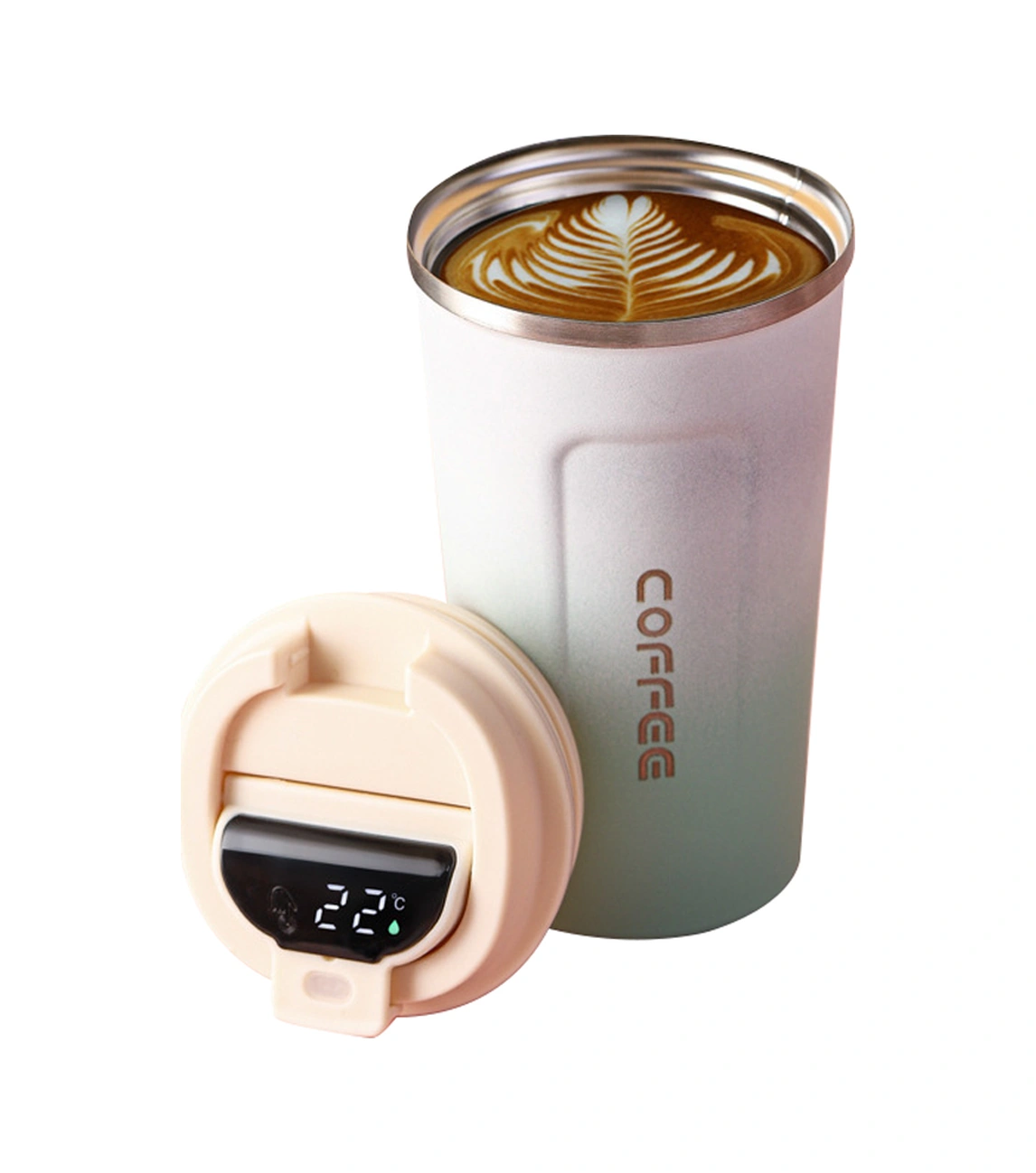 Youmex 510ml Akıllı Sıcaklık Gösteren Paslanmaz Çelik Vakumlu Termos Bardak - Isı Ve Soğuk Saklama, Dökülmez, Araç Ve Seyahat İçin - Gradient Beyaz