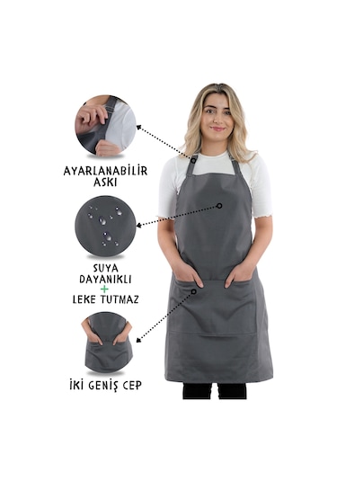 4 Adet Simple Ayarlanabilir Askılı Mutfak Önlüğü Füme