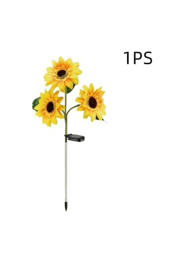 Xindoker Güneş Enerjili Gül Bahçe Avlusu Simülasyon Çiçek Dekorasyon Çim Üstü Işık Üç Başlı Ayçiçeği Opp Tekli Paket