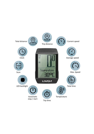 Lıxada Bkv-1800 Entegre Kasa Kablosuz Bisiklet Bilgisayarı Siyah