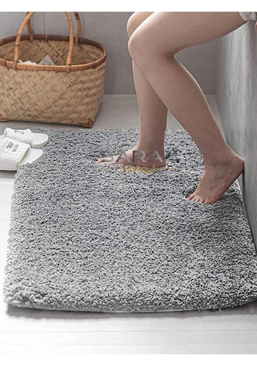Saraz Halı Su Emici Banyo Ayak Halısı Havlusu Pofuduk Kaymaz Yıkanabilir Tüylenmez 40 X 60gri Gri