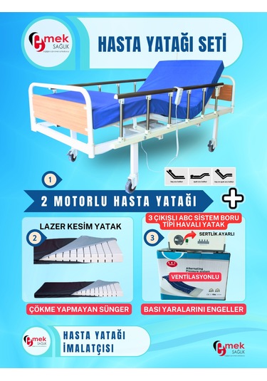 2 Motorlu Mdf Başlıklı Tabanca Korkuluklu Hasta Karyolası Takımı