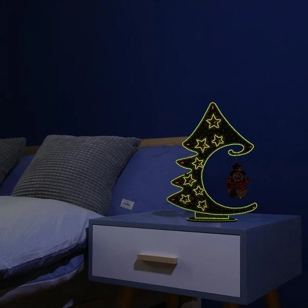 Fortunelane 5d Elmas Boyama Diye Noel Ağacı Dekoru, 29x22cm, Işıkla Parlayan Kenar, Masa Süsü