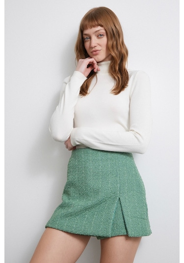 Yırtmaçlı Şort Etek Yeşil Yeşil