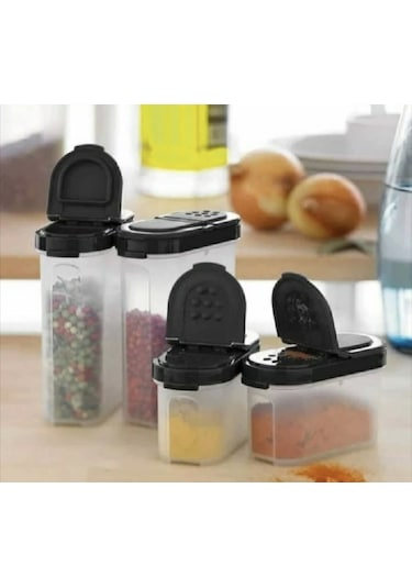 Siyah Kapak Baharatcık Set 4 Lü Şeffaf