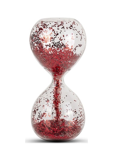 Red Sand Clock Kırmızı Kum Saati Cam Kum Saati Simli Kırmızı Kum Saati Yılbaşı Hediyeleri Yılbaşı Dekor Obje