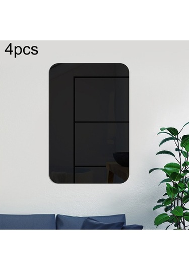 Sones 4 Adet 42cm X 27cm Yuvarlak Köşe Modelleri Dikdörtgen Akrilik Ayna Stereo Duvar Stickerları Siyah Diğer