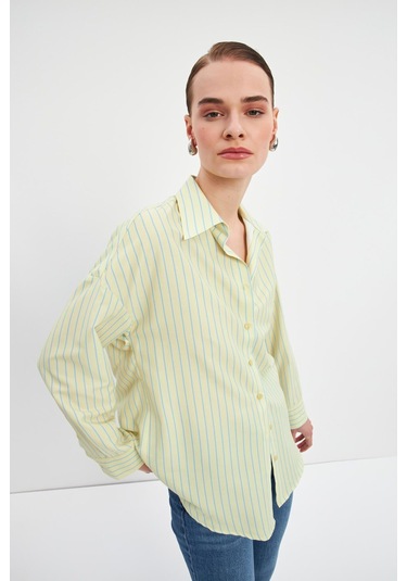 Stella Pulvis Sarı Oversize Çizgili Gömlek Sarı
