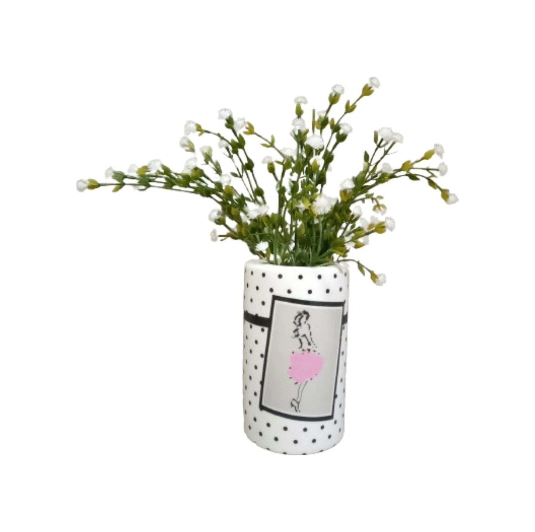 2 Adet Vazo Dahil,vazoda Çiçek,beyaz Yapay Çiçek,vazo Dekoratif Pembe Elbiseli Kadın 7x7x16cm Çok Renkli