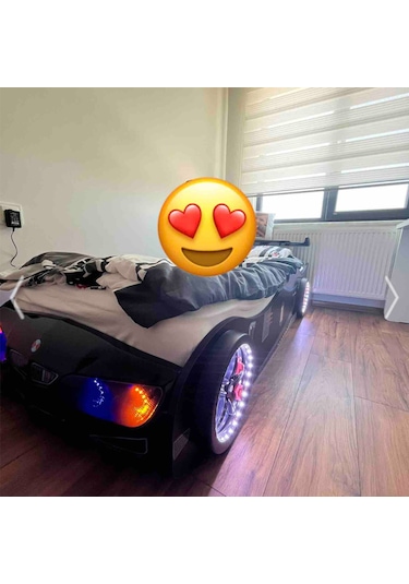 Gt1 - Bazalı Arabalı Yatak - Kumandalı, Sesli, Siyah Tek Kişilik