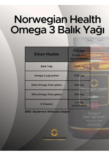 Norwegian Health Omega 3 1000 MG Somon&Morina Balık Yağı 4 x 60 Kapsül﻿﻿