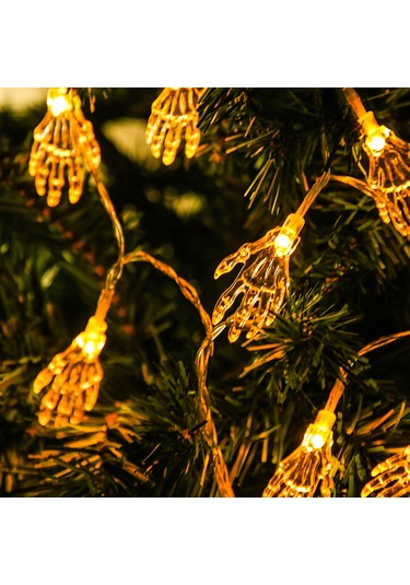 Shineyee Halloween Işıklı Skeleto El, 3m 20led, Sabit Ve Parıltı Modu, Pil İle Çalışır, Dışarıda/içeride Dekorasyon