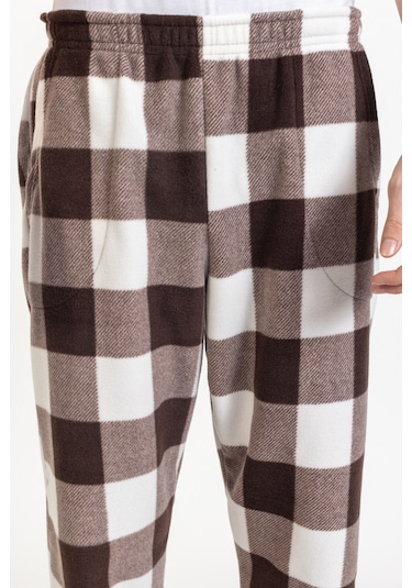 Erkek Polar Kışlık Eşofman Alt Desenli Tampap Polar Alt- 1060 Krem