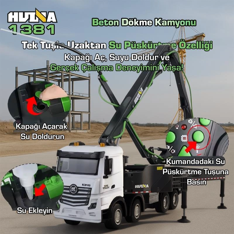 Huına 1381 1/18 11ch Beton Çimento Dökme Kamyonu İş Makinesi İnşaat Uzaktan Kumandalı Rc Model Gri -2.4ghz Gerçekçi Similasyon Ses Ve Işık Sistemi Huına1381-1 7600000034949