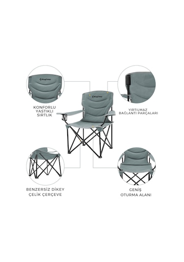 Kingcamp Juniper Ultra Konforlu & Takviyeli Kamp Sandalyesi Grey Gri