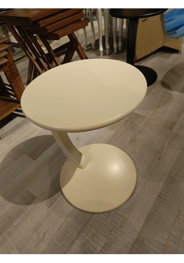 Mercan Mobilya Tekerlekli C Sehpa Yan Sehpa Çap: 40 Yuk :55 Ahşap Renk Krem