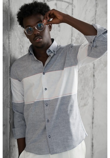 Advante Panolu Yaka Düğmeli Pamuklu Slimfit Yazlık Gömlek Antrasit