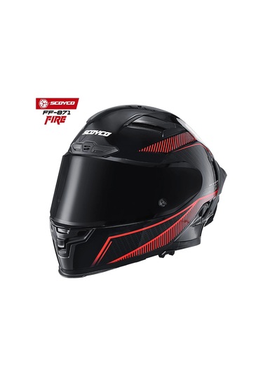 Scoyco FF-871 Fire Güneş Vizörlü Siyah Camlı Kapalı Kask Kırmızı - Siyah