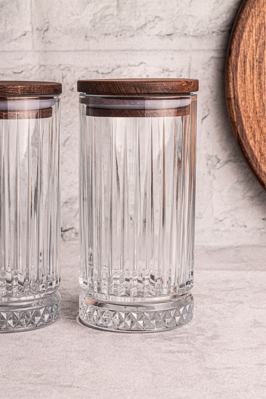 Mira 2'li Ahşap Vakumlu Kapaklı Cam Saklama Kabı 450 Ml 2 Adet Ahşap